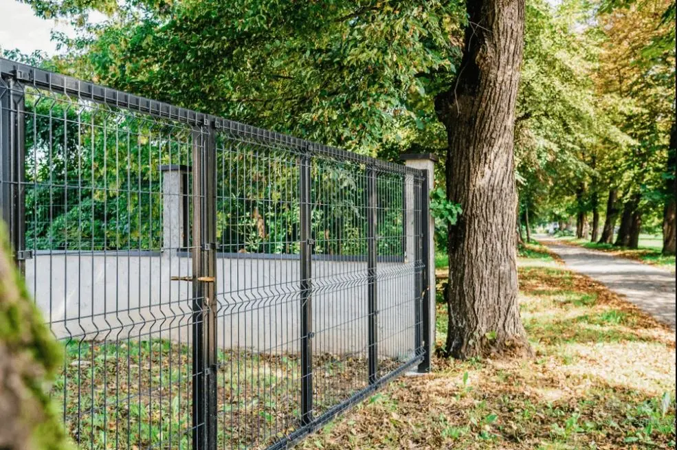 Antracitna dvokrilna panelna vrata ob drevoredu